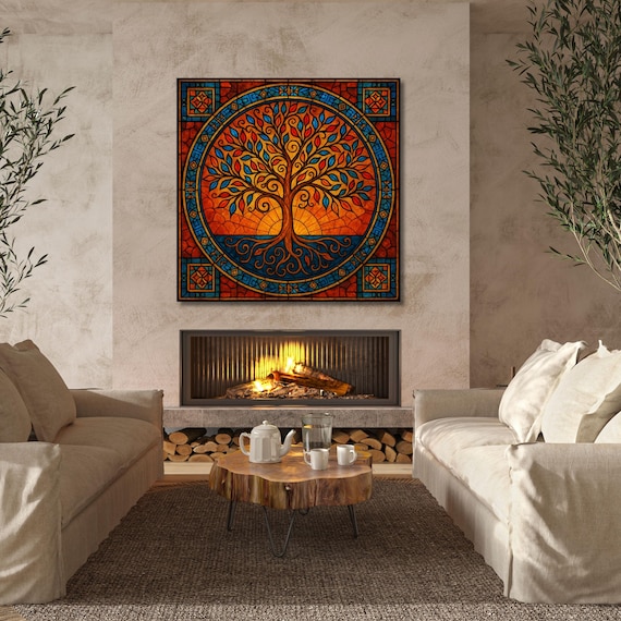 Celtic Tree Of Life Canvas Wall Art Symbolic Artwork Klimt Canvas,Tree of Life Mandala Print,Klimt Exhibition Celtic Yggdrasil Wall Decor