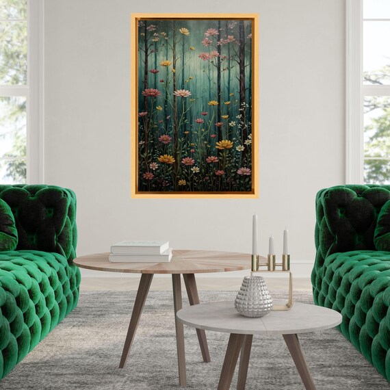 Full Moon Wildflower Klimt Style Canvas Print, Flower Garden