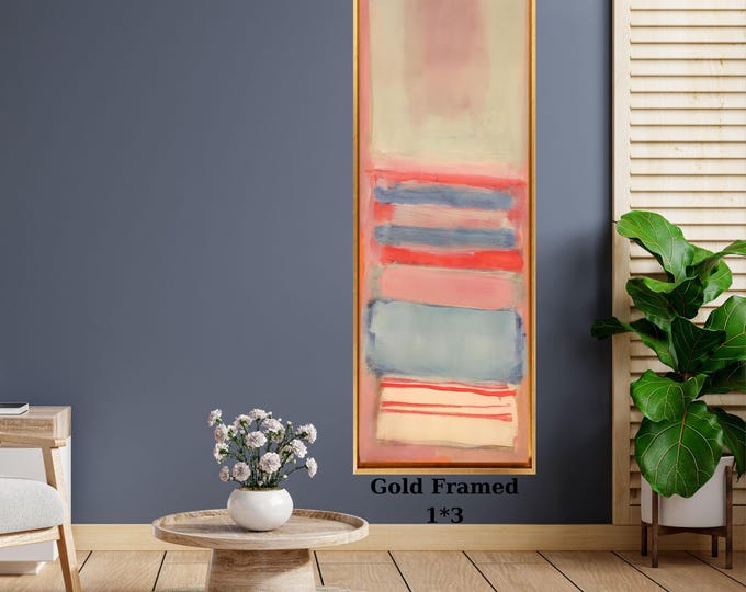 Vertical Nature Canvas Art, Mark Rothko Style, Hallway Decor (Gold Framed)