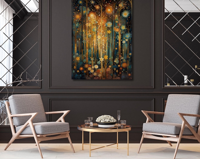 Full Moon Wildflower Klimt Canvas Wall Art Klimt Print Klimt Canvas Poster, Gustav Klimt Poster Klimt Exhibition Flower Garden Flower Market