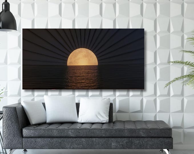 Panoramic Sunset Canvas Wall Art, Bedroom Wall Decor, Vivid Ocean View