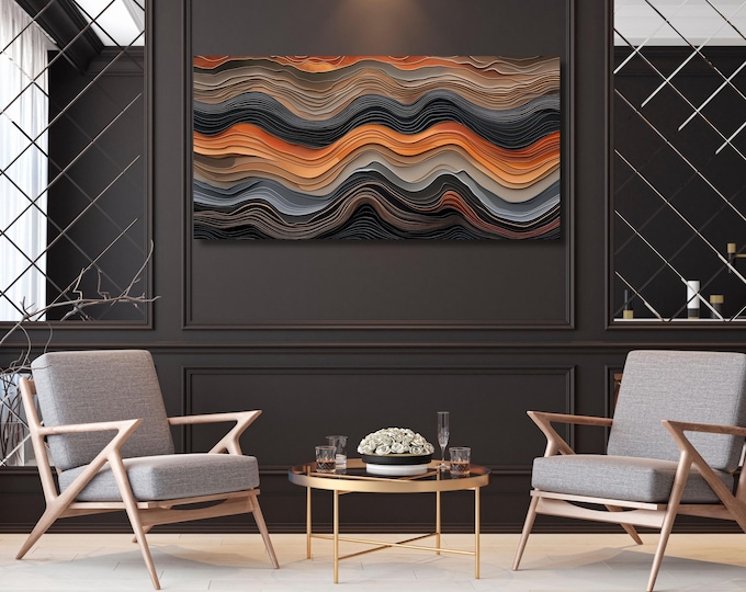Natural Wood Texture Print Rustic Earthy Large Painting Elegant Modern Wall Decor Housewarming Gift art Abstract Waves Canvas Wall Art Ring