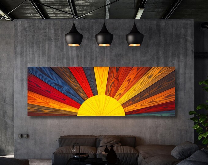 Sunrise Wood Look Wall Art Above Bed Decor Print Canvas Wood Long Sunlight Bedroom Wall Hanging Sunrise Sun Canvas Wall Office Print gift
