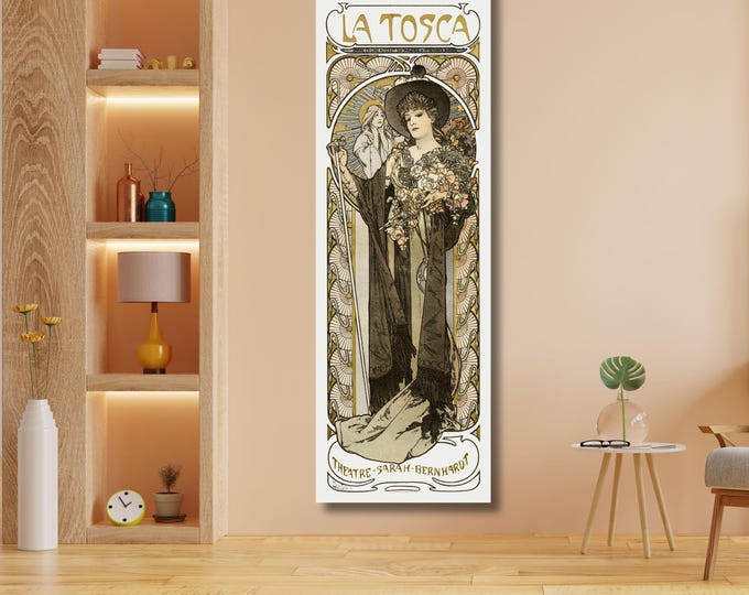 Alphonse Mucha La Tosca Canvas Art, Vintage Art Nouveau Wall Decor, Sarah Bernhardt Theatre Poster, Classic Mucha Masterpiece