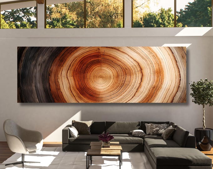 Panoramic Tree Rings Canvas Art, Elegant Natural Wall Decor