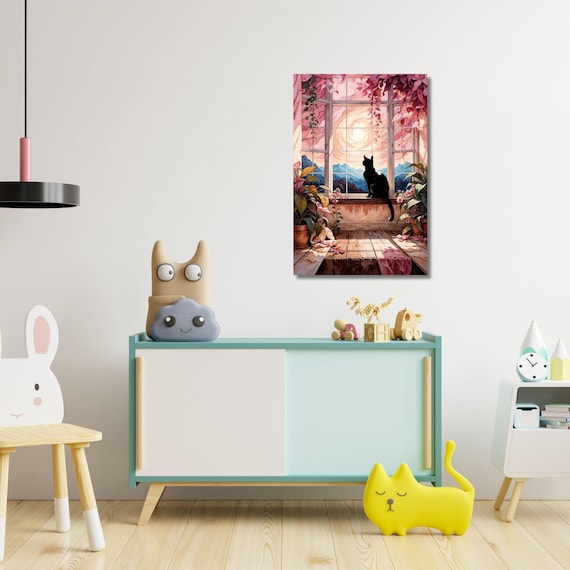 Cat Open Window Henri Matisse Canvas Wall Art Henri Matisse and Cat Klimt Style Painting Sea Orange   Matisse Window Cat Canvas decor art
