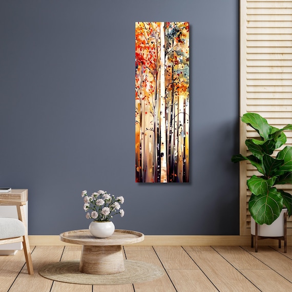 Tall Vertical Birch Tree Canvas Art, Modern Forest Wall Decor, hallway Art