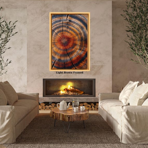 Tree Ring Rustic Framed Wall Art, Tree Stump Print, Wood Slice Art, Natural Wood Texture Decor, Modern Nature-Inspired Home Wall Art gift