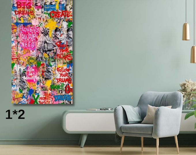 Graffiti Wall Art, Banksy Style Canvas Print, Motivational Street Art (Digital Download)