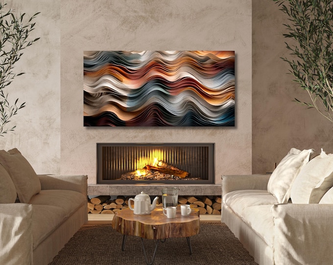 Wood Texture Wall Art: Rustic Earthy Canvas (Large Abstract Waves)