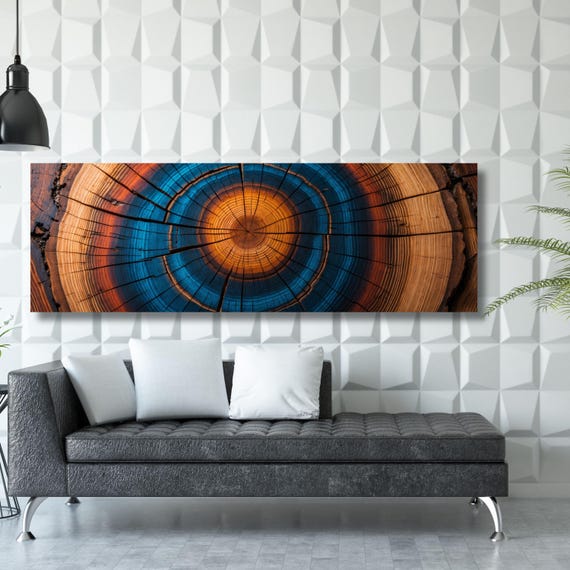 Panoramic Tree Rings Canvas Wall Art Elegant Natural Wall Art Great Design Solution for Echo Tree Ring Print of stump, Tree ring Canvas art