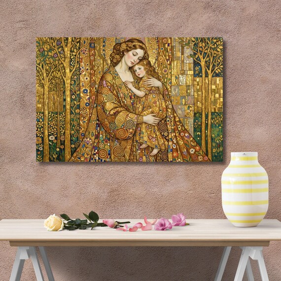 Klimt Mother and Child Canvas Print – Tree of Life Wall Art Poster
