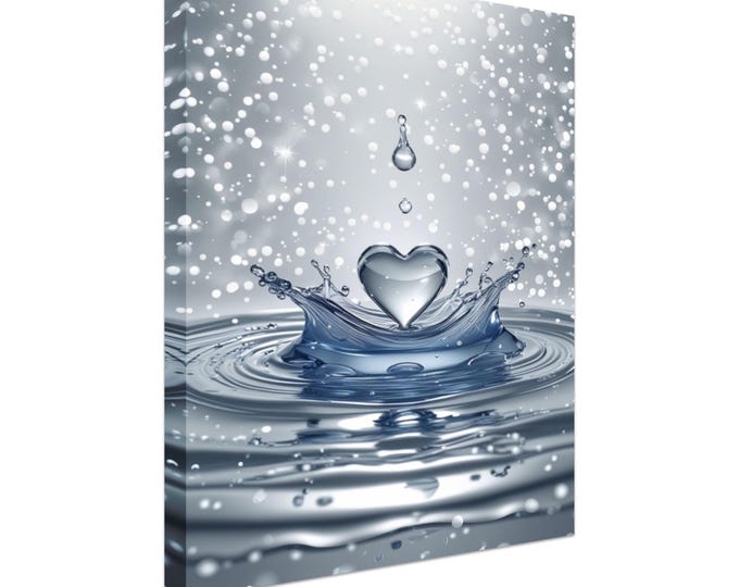 Heart Drop Splash Canvas Wall Art Romantic Bathroom Print – Water Ripple Landscape – Relaxing Spa Decor for Home, Bath or Gift Ready to hang