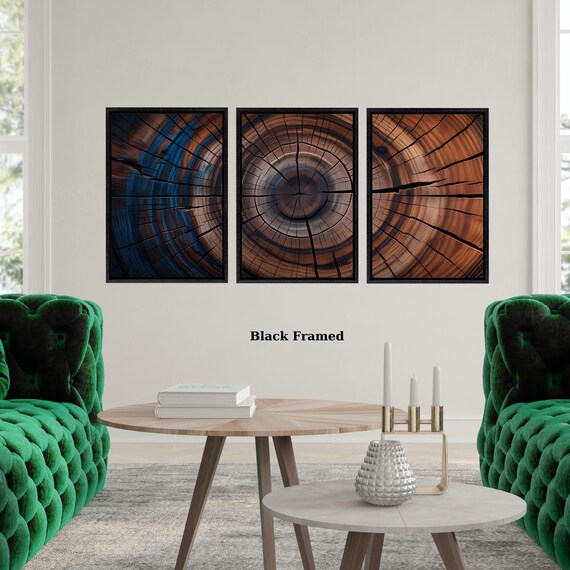 Set of 3 Colorful Tree Rings Canvas Wall Art Large Wood Texture Wall Decor Wood Crack Abstract Canvas Print Modern Trendy Framed Wall Art