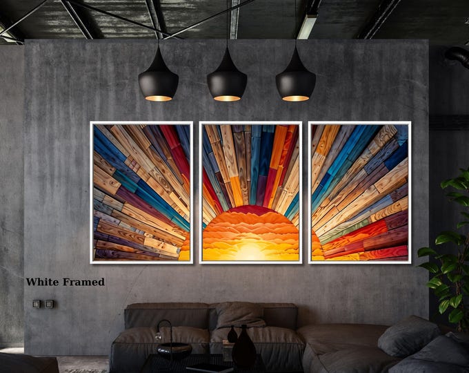 Sunrise Wood Canvas Wall Art, Set of 3, Bedroom Decor