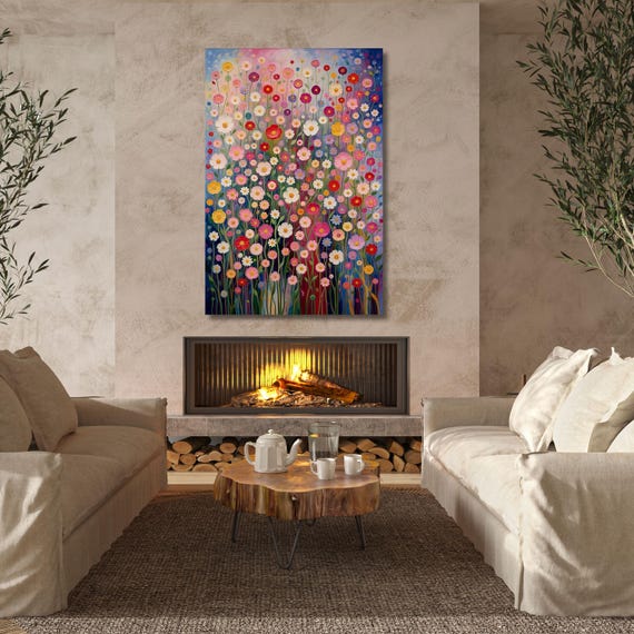 Gustav Klimt Vertical Floral Wall Art,Flower Garden Canvas Print, Mid Century Botanical Art, Klimt Museum Poster, Art Nouveau Decor Gift art