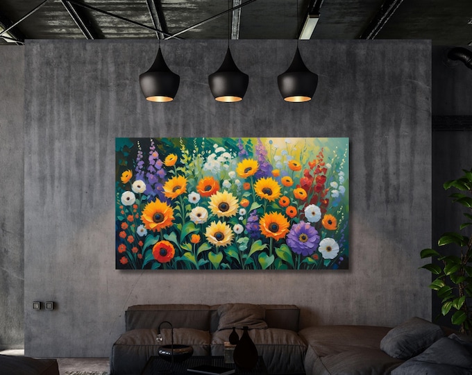 Klimt Style Flower Garden Canvas Wall Art – Colorful Botanical Print – Nature Inspired Bedroom or Living Room Wall Decor Ready to Hang art