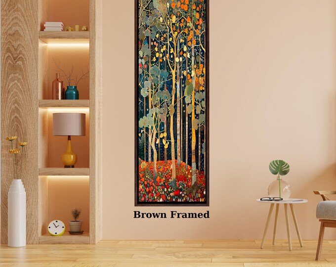 Vertical Nature Canvas Wall Art: Tall Sun Tree and Mountain Print