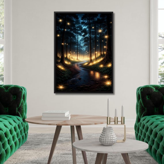 Forest Fireflies Canvas Wall Art, Mystical Fantasy Canvas Painting, Enchanting Magical Forest, Illuminated Mystical Forest Wall Art gift