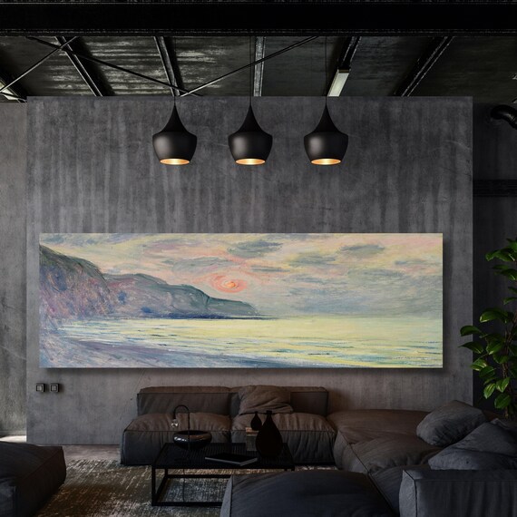 Panoramic Claude Monet Sunset, Foggy Weather, Pourville Canvas Wall Art,Green Art,Minimalist Art Green Art,Vintage Art,Minimalist Art,Gift