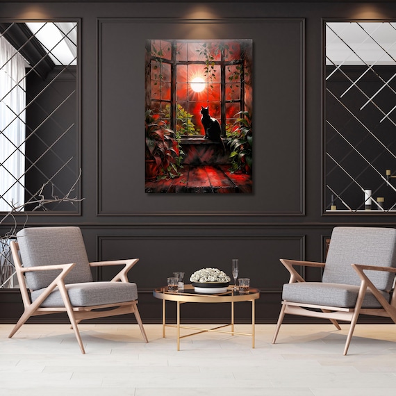 Cat Open Window Henri Matisse Canvas Wall Art Henri Matisse and Cat Klimt Style Painting Sea Orange   Matisse Window Cat Canvas decor art