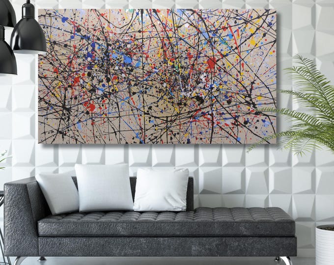 Pollock Style Canvas Wall Art, Abstract Drip Painting Print, Modern Splatter Decor
