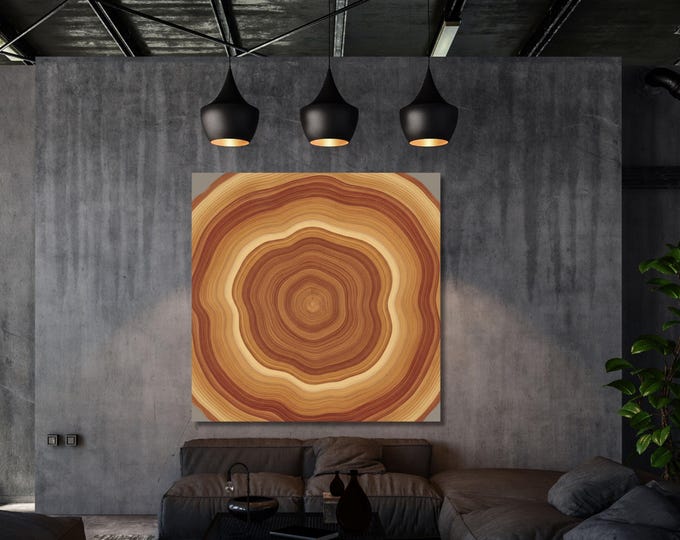 Tree Ring Canvas Art, Rustic Wood Slice Texture, Minimalist Forest Decor