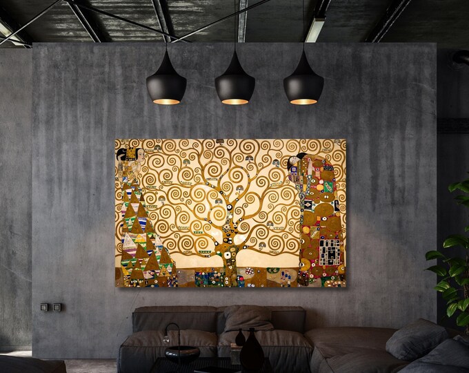 Klimt Style Tree of Life Canvas Art, Gold Abstract Mural, Art Nouveau Decor