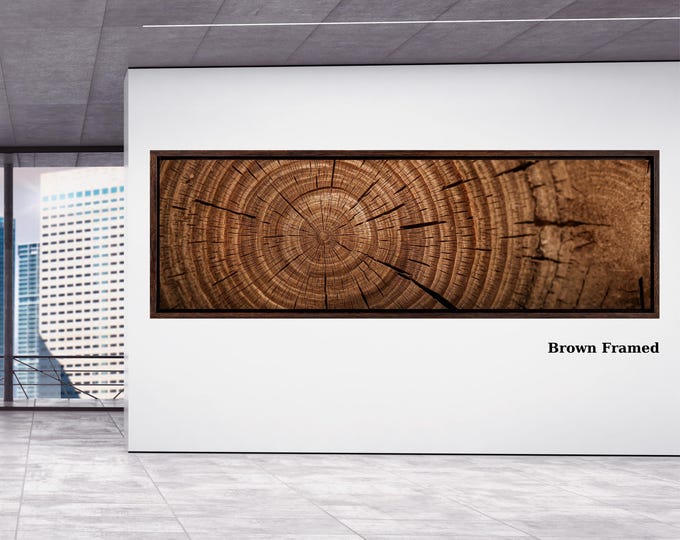 Panoramic Tree Rings Canvas Art, Elegant Natural Stump Print, Brown Framed Wall Decor