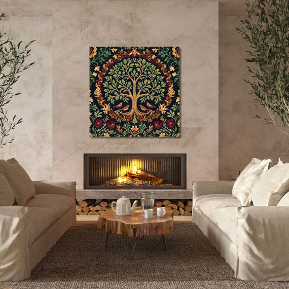William Morris Tree of Life Canvas Wall Art Botanical Vintage Print Arts and Crafts Style Nature Inspired Decor for Living Room or Bedroom