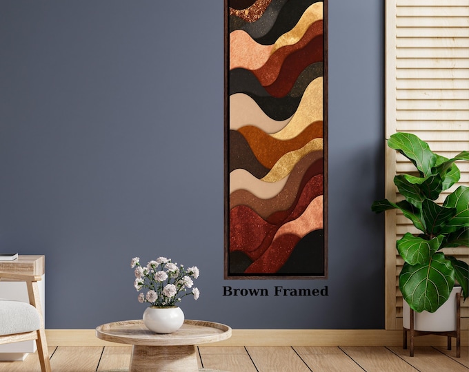 Abstract Brown and Black Canvas Print Tree Rings Long Narrow Rustic Wood Texture Print Wall Art for Hallway or Above Bed Natural Print