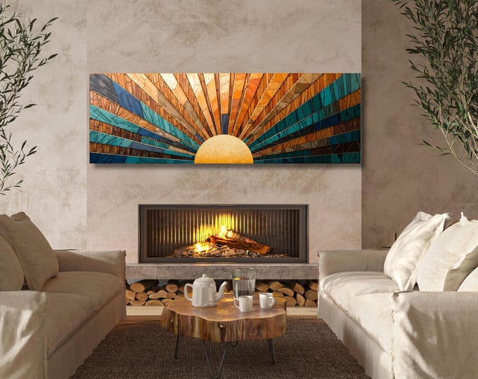 Abstract Sunset Canvas Art: Panoramic Boho Decor