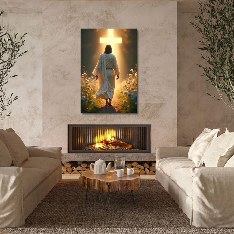 Jesus Gehende Leinwand Wandkunst - Inspirierende religiöse Dekoration Bild 1