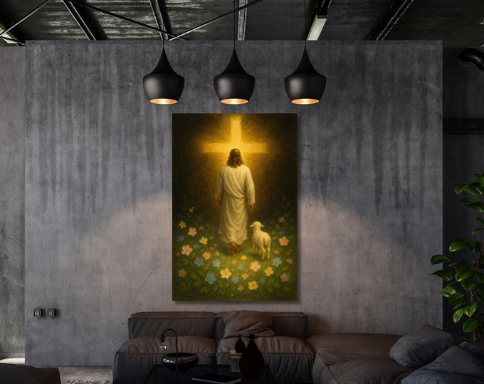 Jesus Shepherd Canvas, Modern Christian Wall Art (Ready to Hang)