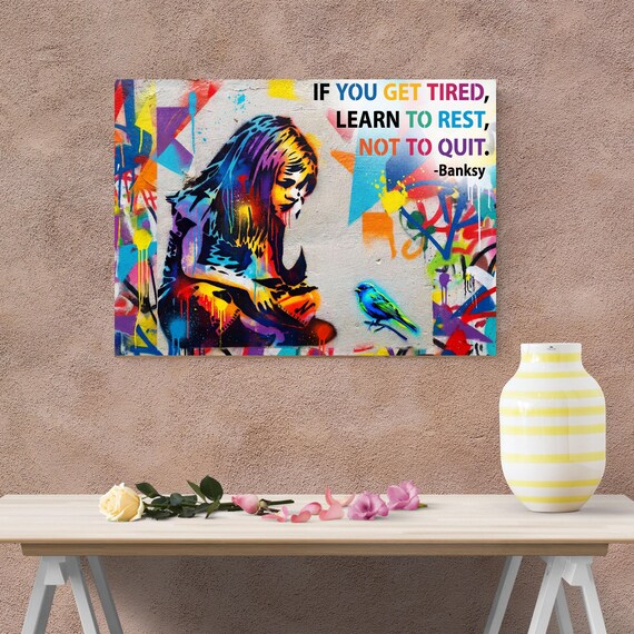 Banksy Girl and Bird Canvas Print – Motivational Graffiti Street Art Wall Decor