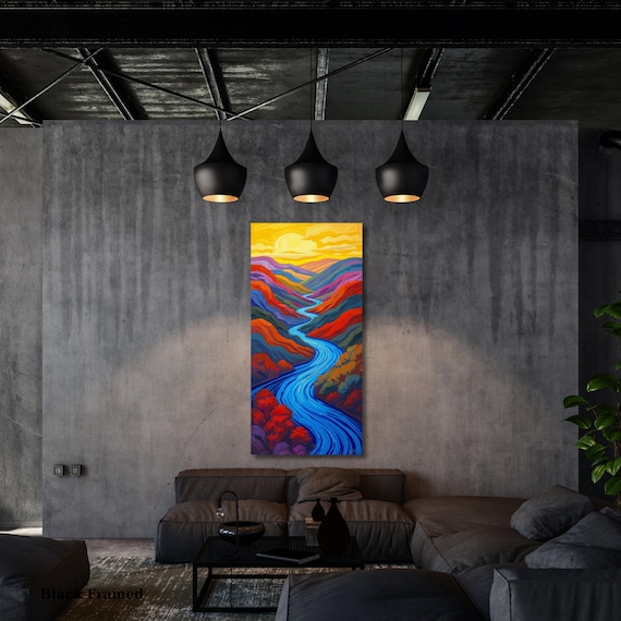 Mountain Long Narrow Canvas Wall Art, Tall and Thin Canvas wall art, Sun and Tree wall art Nature Wall Art Vertical Wall Art modern Wall Art