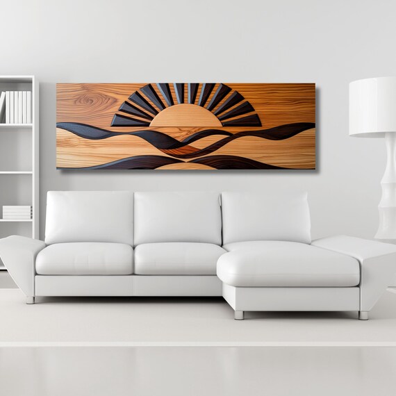 Sunrise Wood Look Canvas Wall Art Rustic Above Bed Decor Sunlight Print for Bedroom or Office – Natural Gift Idea for Home Lovers Print gift