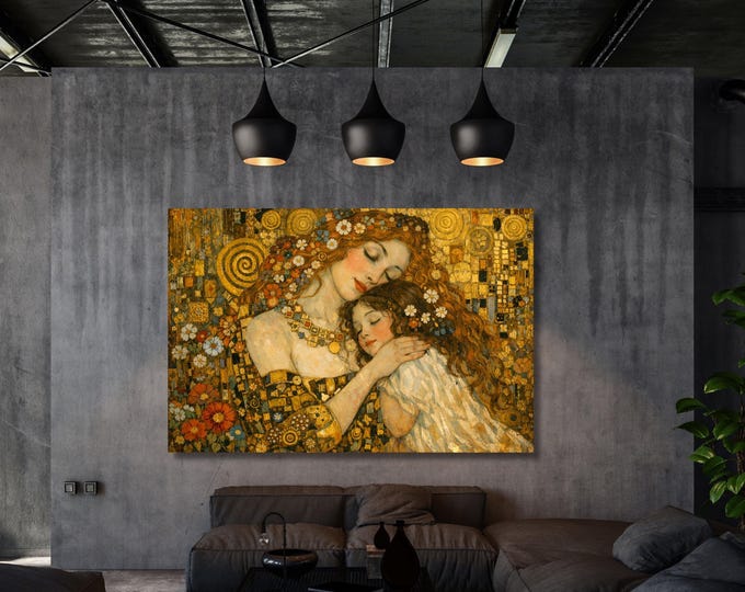 Gustav Klimt Mother and Child Canvas Print – Tree of Life Art, Art Nouveau Decor