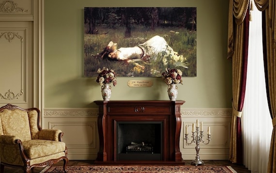 John William Waterhouse Ophelia 1889 Canvas Wall Art, Pre-Raphaelite Painting, Dark Academia Decor, Vintage Floral Woman Print