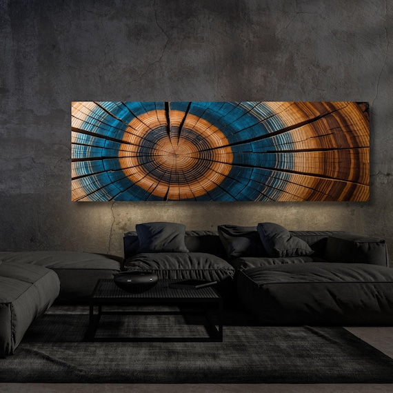 Panoramic Tree Rings Canvas Wall Art Elegant Natural Wall Art Great Design Solution for Echo Tree Ring Print of stump, Tree ring Canvas art