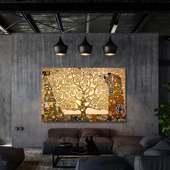 Modern Klimt Style Tree of Life Canvas Art, Gold Abstract Tree Mural, Contemporary Art Nouveau Decor, Unique Masterpiece Print