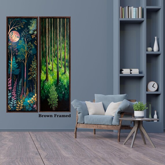 Klimt Inspired Botanical Canvas Wall Art, Sun Moon Star, Set of 2