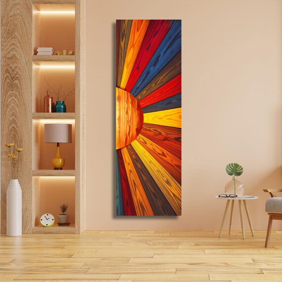 Sunrise Wood Look Wall Art – Long Narrow Canvas Print for Above Bed Decor – Rustic Morning Sunlight Artwork for Bedroom or Hallway Spaces