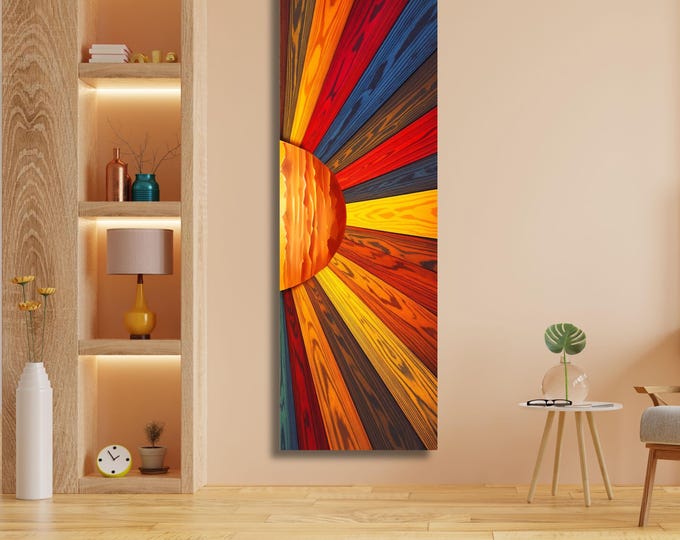 Sunrise Wood Look Wall Art – Long Narrow Canvas Print for Above Bed Decor – Rustic Morning Sunlight Artwork for Bedroom or Hallway Spaces