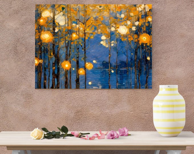 Gustav Klimt Inspired Floral Garden Canvas Print, Mid Century Botanical Art Nouveau Poster