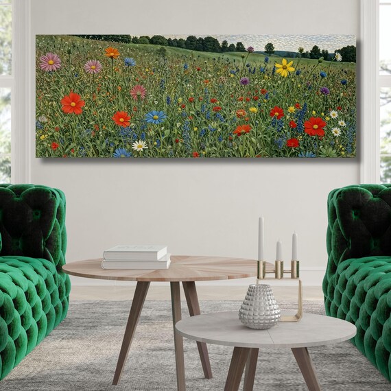 Panoramic Gustav Klimt Wildflower Canvas Art Famous Art,Large Wall Art,Vintage Art,Green Art,Gift Gustav Klimt Wall Art Klimt Prints gift