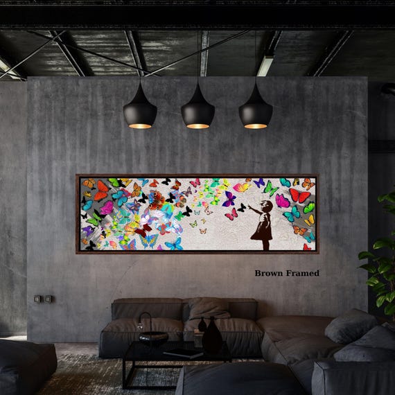 Panoramic Banksy Wall Art, Graffiti Wall Art, Colorful Butterfly Girl Canvas Wall Art, Banksy Street Art, Trendy Wall Decor, Christmas Gift