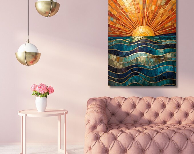 Boho Sunset Canvas Art: Abstract Sea Print, Klimt Inspired