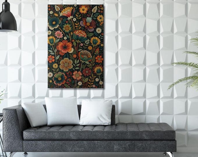 Botanical Wildflower Field Canvas Art, Vintage Floral Print