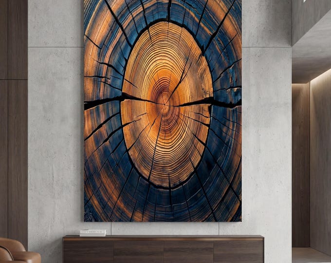 Tree Ring Stump Canvas Art, Textured Wood Print, Vibrant Botanical Wall Decor